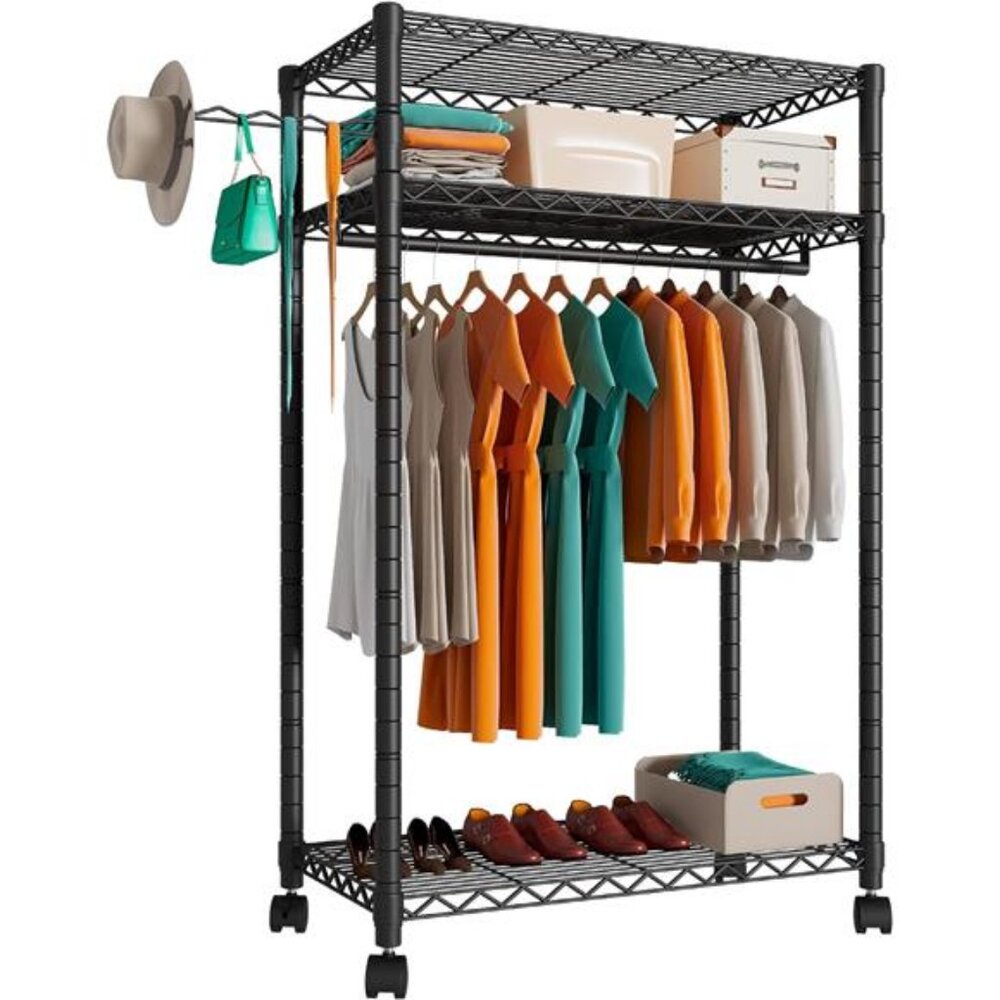 Heavy Duty Rolling Garment Rack, Portable Clothes Rack for Hanging Clothes